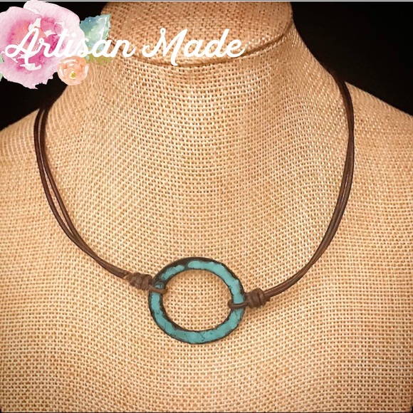 1 LEFT NEW Artisan Patina Copper Leather Necklace - Picture 3 of 8